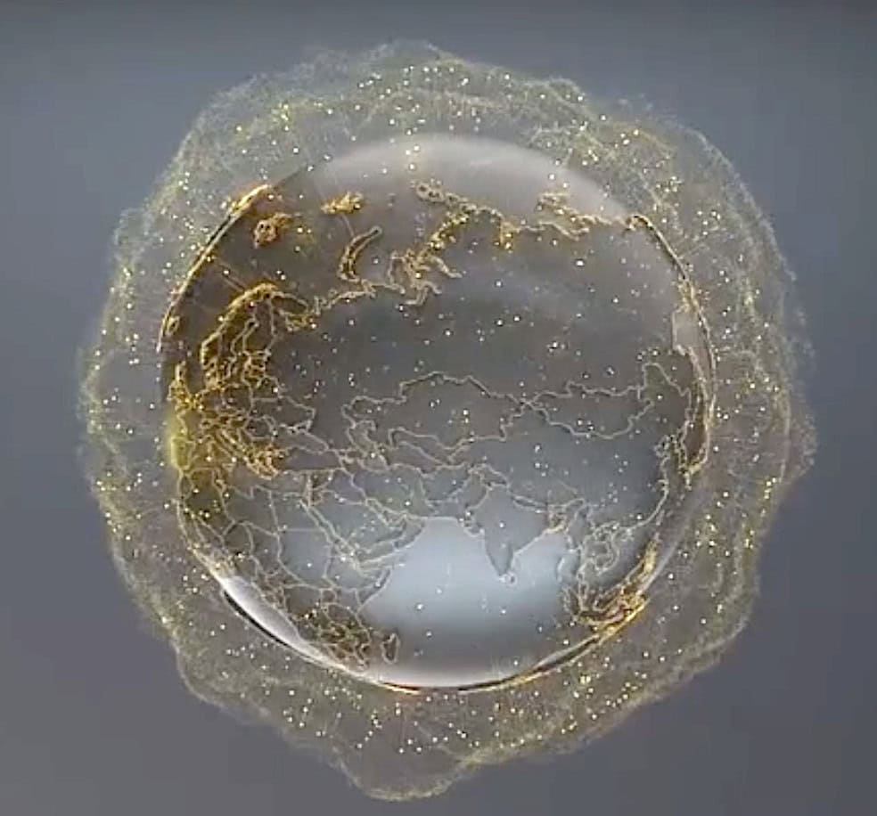 Stylized globe of Earth surrounded by a glowing, golden satellite network, representing Project Kuiper's global connectivity.