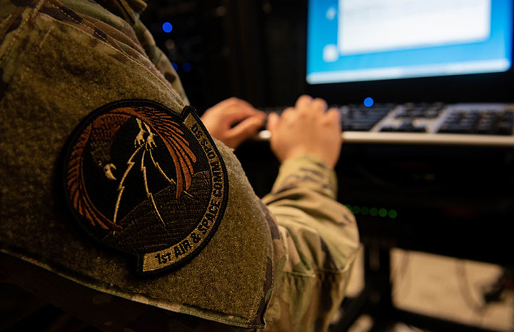 Image of a U.S. Space Force Specialist with the 1st Air and Space Communications Operations Squadron at Ramstein Air Base, Germany, July 16, 2021.