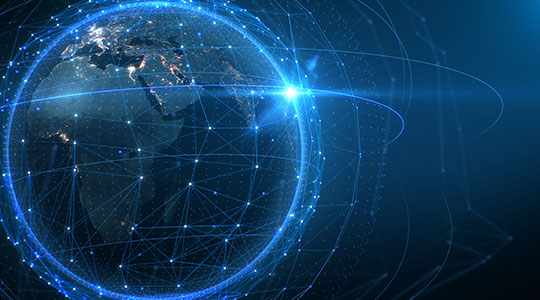 Illustration of Earth with orbiting satellites