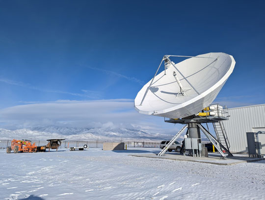 Satellite dish in a snowy remote area