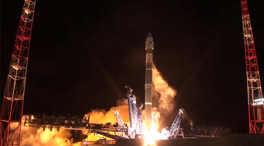 Russia launching a Soyuz-2.1v rocket from the Plesetsk Cosmodrome