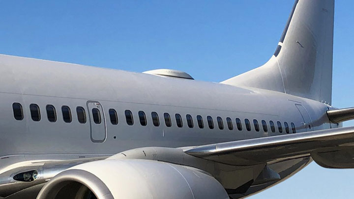 ThinKom's Ka2517 IFC antenna deployed on an aircraft. ThinKom works closely with Gogo, a leading in-flight internet provider and subsidiary of Intelsat.