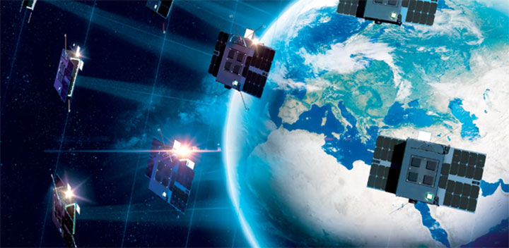 Wyld Networks provides direct sensor-to-satellite connectivity for sensors and devices in remote locations. File photo shows a depiction of a Eutelsat constellation outfitted with Wyld IoT terminals.