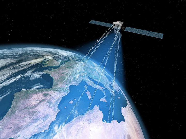 Satellite beaming signals to Earth