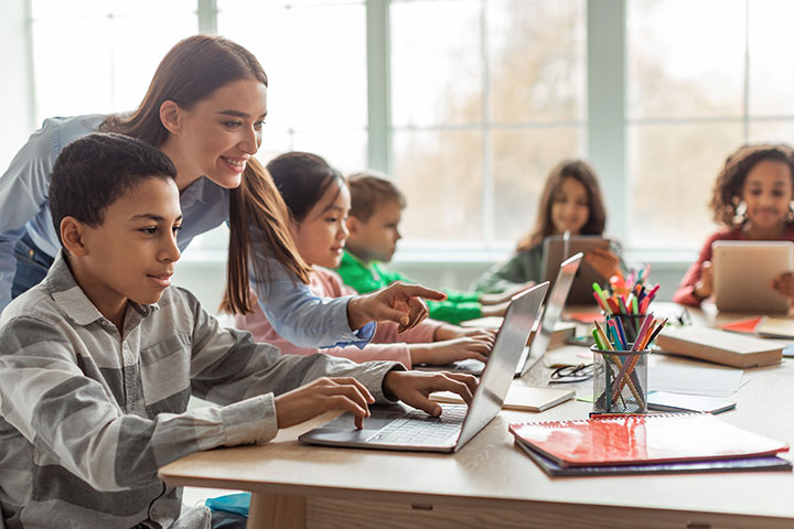 Students using computers in a classroom