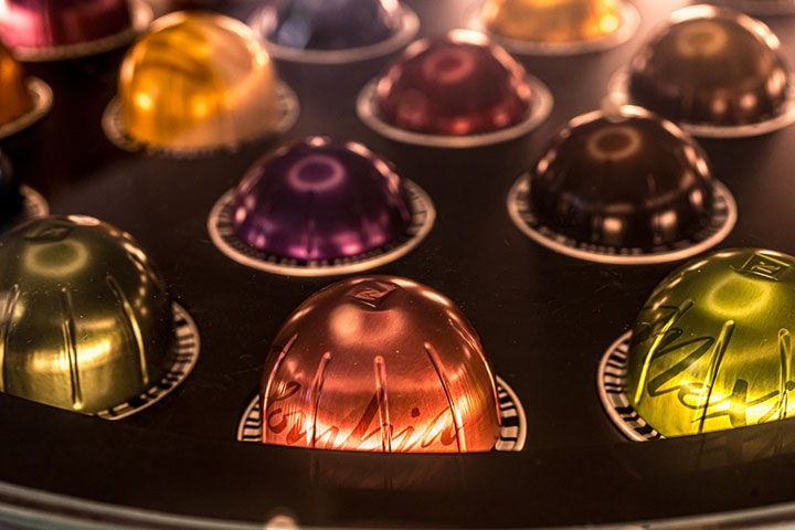A display of Nespresso coffee pods in Biarritz, France. Nespresso has been utilizing satellite data to enhance its sustainability mission and support its global network of agronomists.