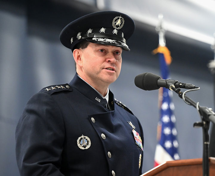 Chief of Space Operations Gen. Chance Saltzman speaks at the transition ceremony for the chief of space operations at Joint Base Andrews, Md., Nov. 2, 2022.