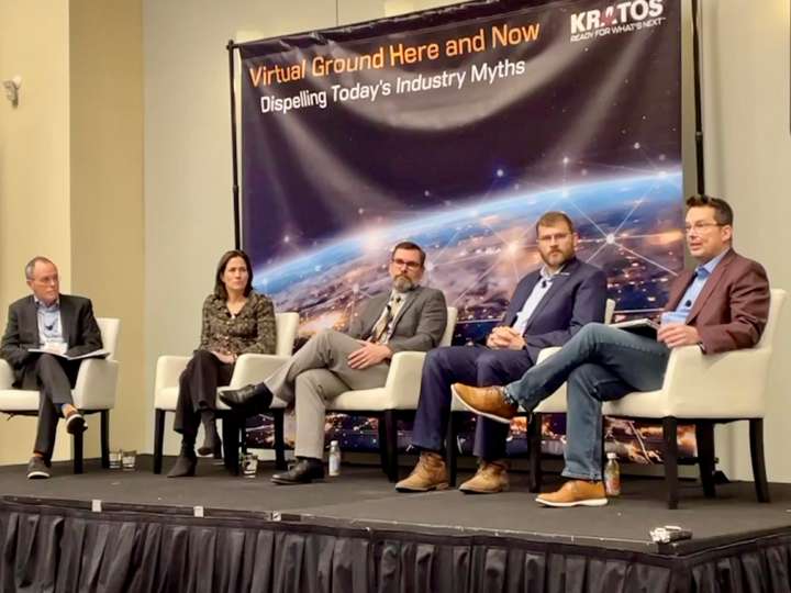 Kratos hosted a breakfast panel on the sidelines of Satellite 2023 in Washington, D.C., March 15, 2023. Panelists from ALL.SPACE, BlueHalo, Intelsat and Kratos addressed the state of virtual ground systems for satellite communications.