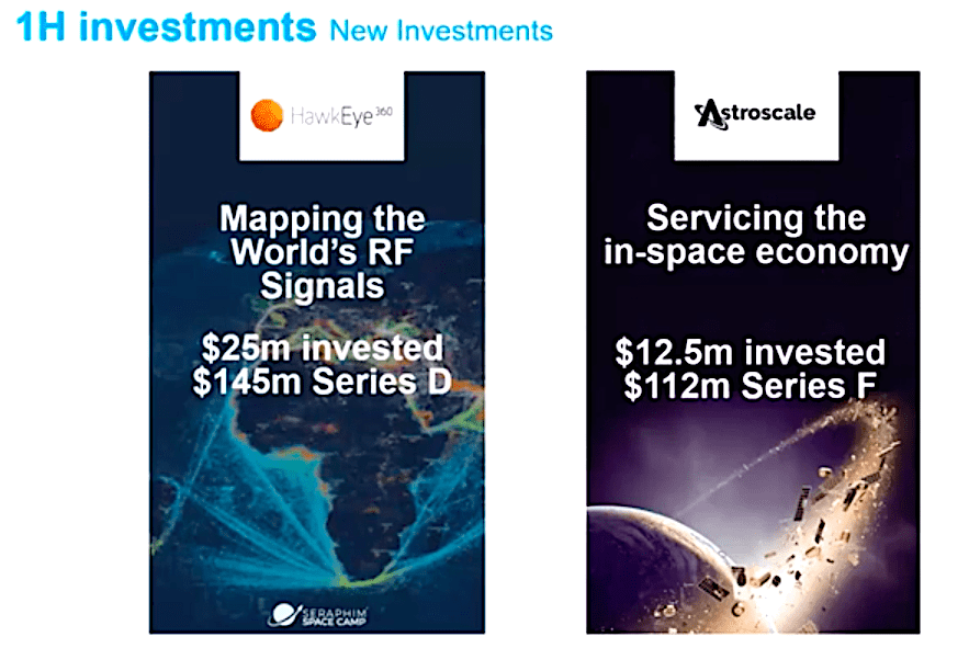 Seraphim investments in RF surveillance company Hawkeye 360 and satellite-servicing/debris removal startup Astroscale