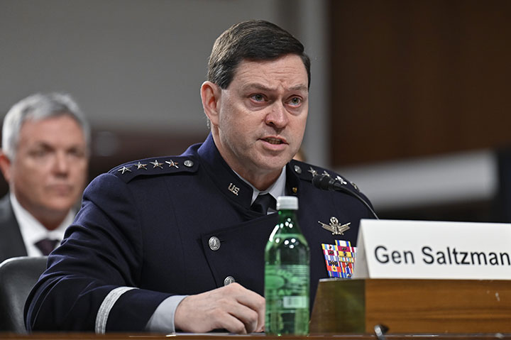 Chief of Space Operations Gen. Chance Saltzman testifies before the Senate Armed Services Committee for the Department of the Air Force fiscal year 2024 budget request, May 2, 2023.