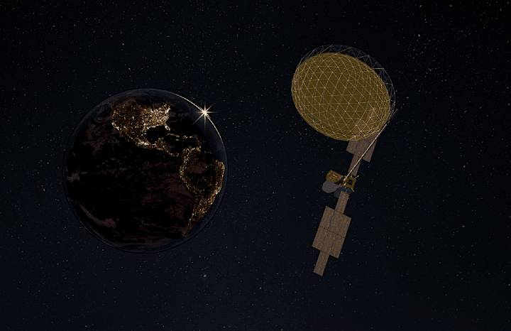 The Viasat-3 Americas satellite as its 18-meter-diameter antenna was supposed to deploy.