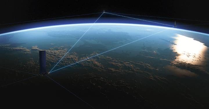 Illustration of satellites communicating with lasers