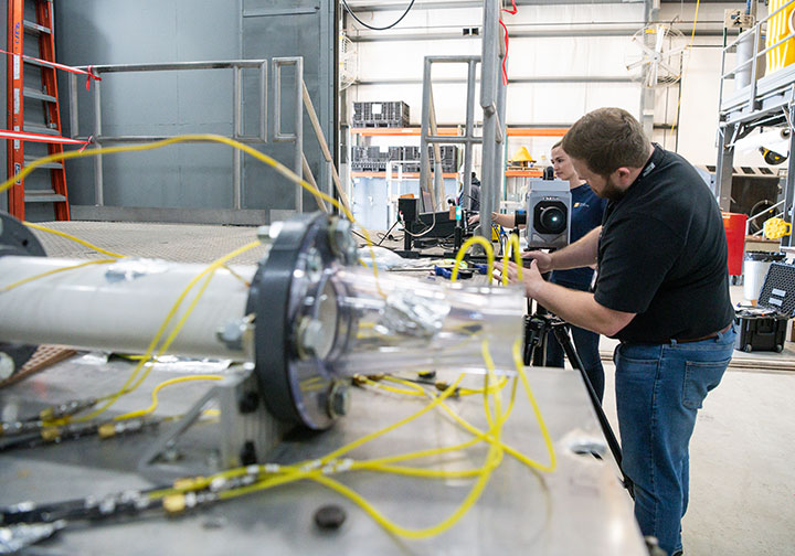 A propulsion research team with the University of Tennessee Space Institute set up an experiment at Arnold Air Force Base, April 22, 2022.