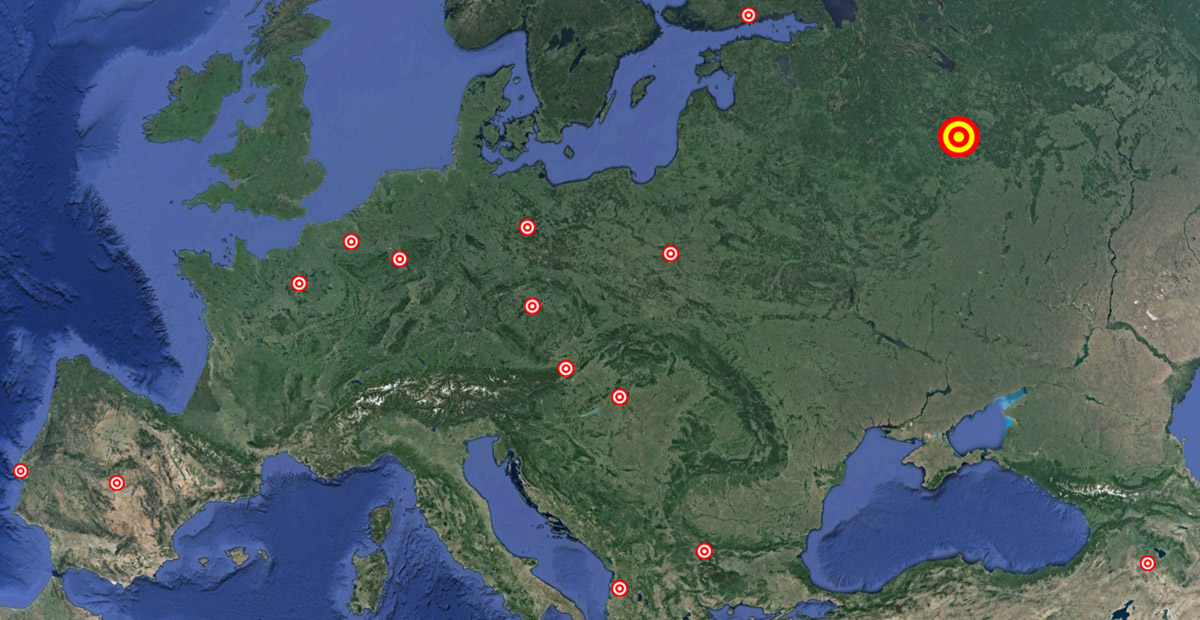 Figure 1 - Hub and Terminal Locations of Romantis UHP Network