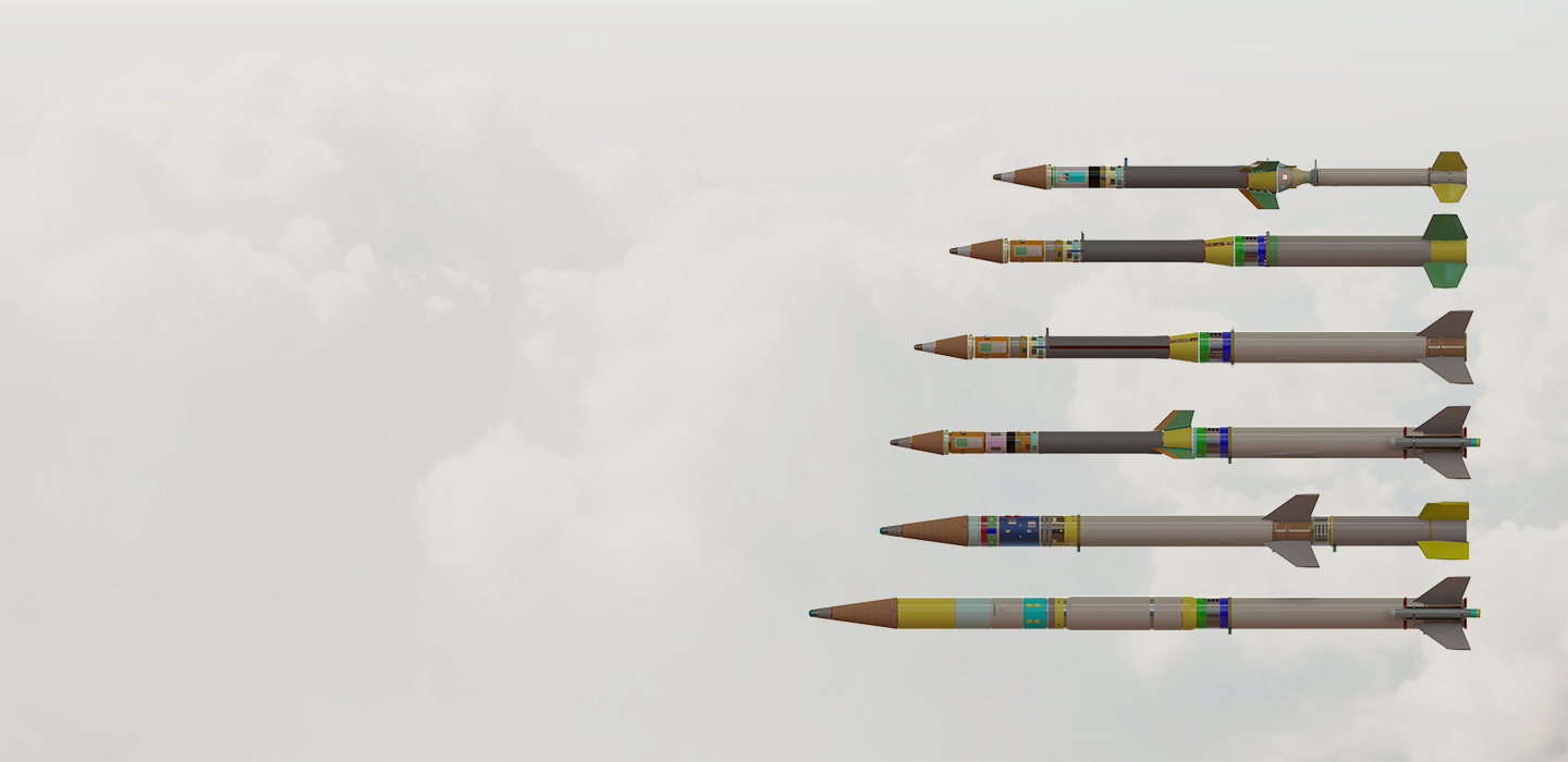 family of ballistics on cloud pattern background