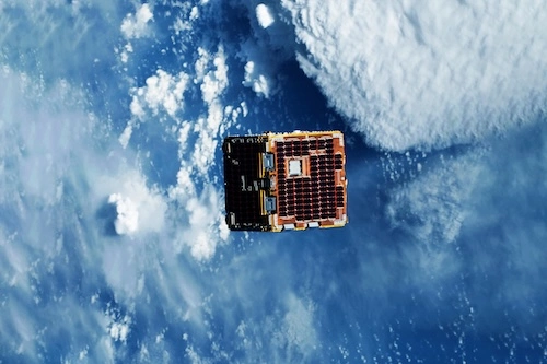 Space satellite above the earth in space. Elements of this image furnished by NASA. High quality photo