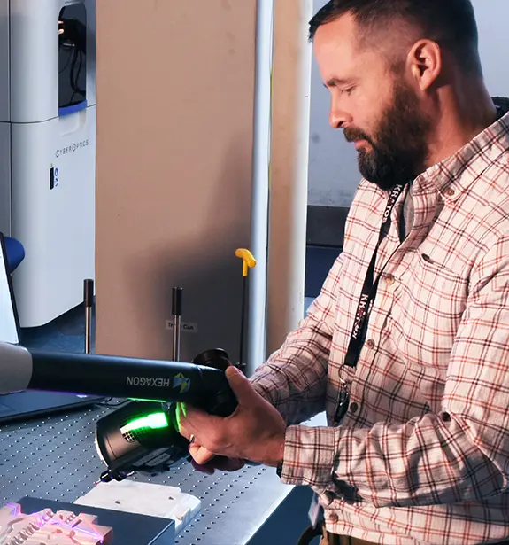 kratos employee working with nondesctructive materials